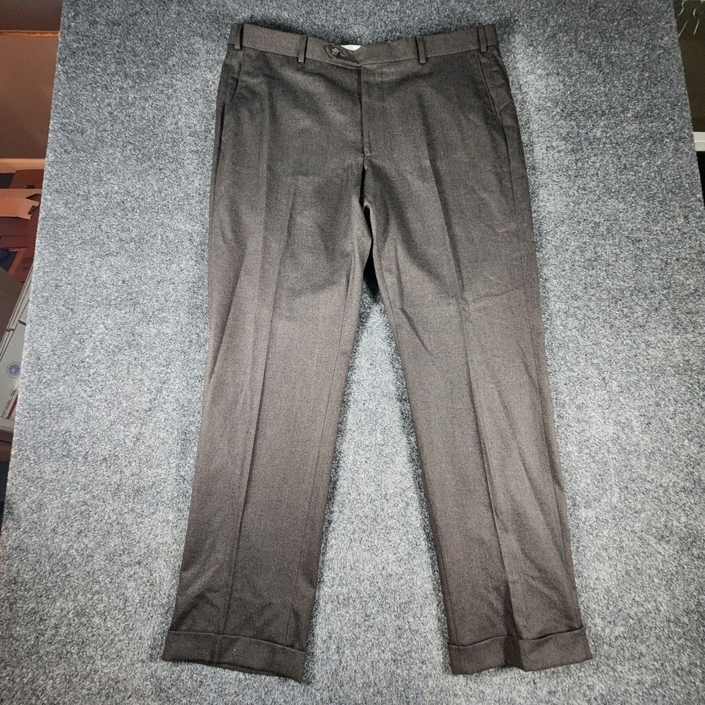 Samuelsohn Dress Pants Mens 40x32 Brown Wool Cotton Blend Cuffed Formal‎ Preppy